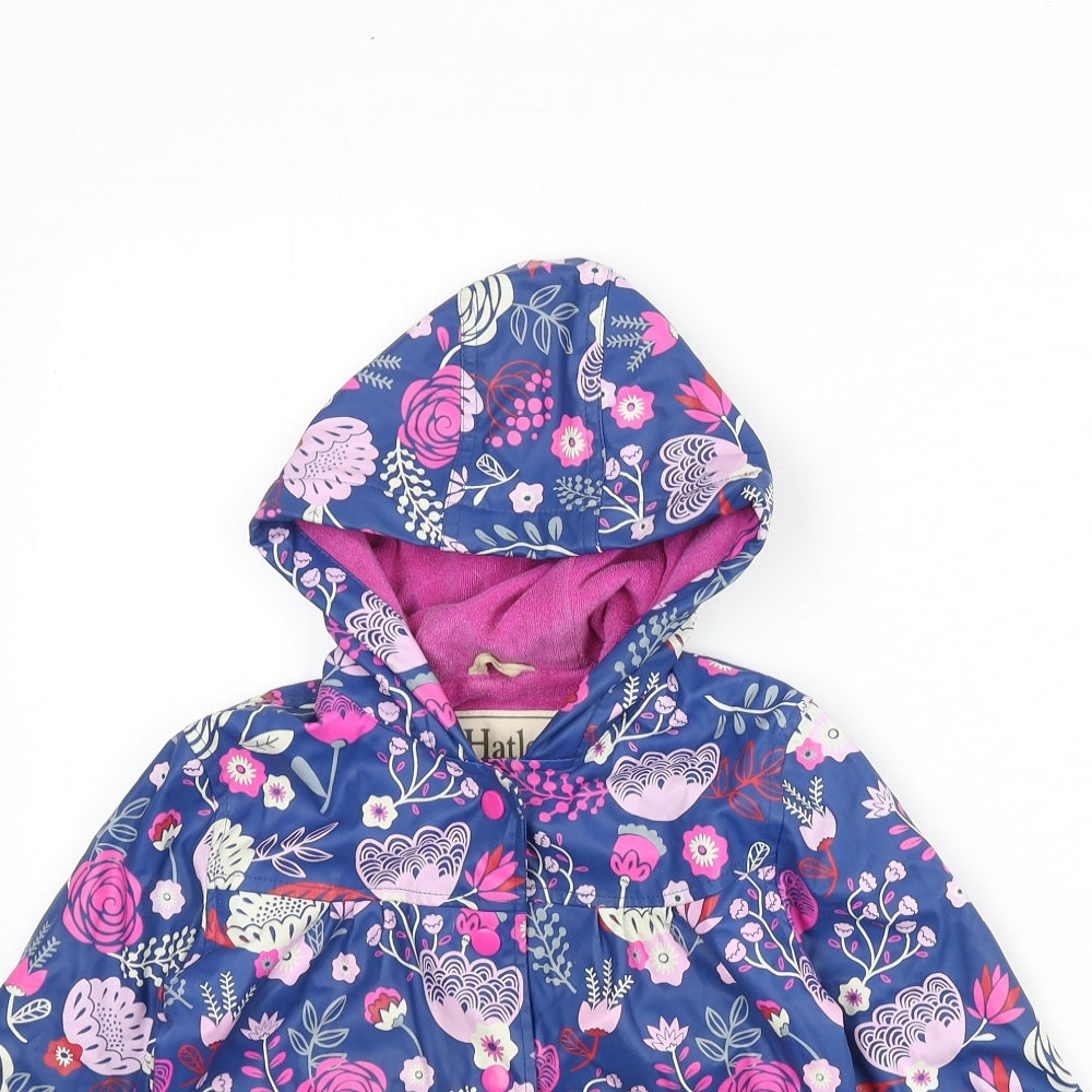Hatley Girls Blue Floral Rain Coat Coat Size 2 Years Snap