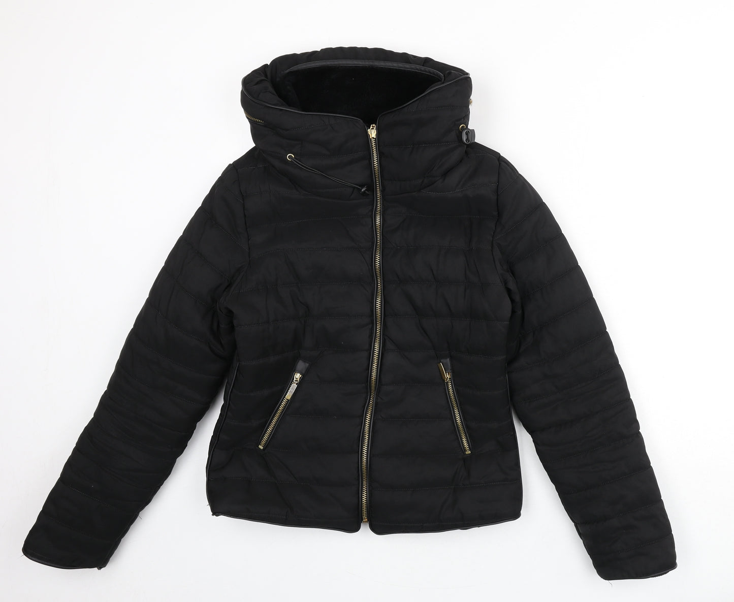 PRETTYLITTLETHING Womens Black Puffer Jacket Coat Size S Zip