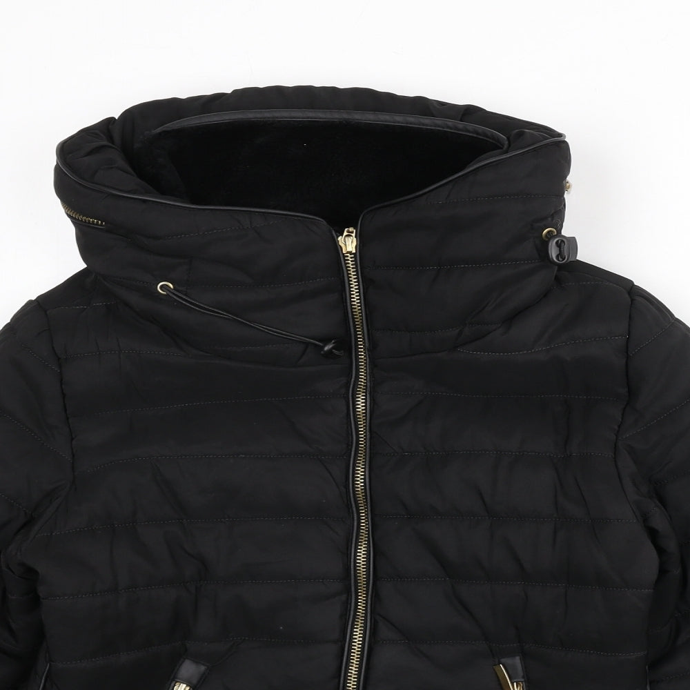 PRETTYLITTLETHING Womens Black Puffer Jacket Coat Size S Zip