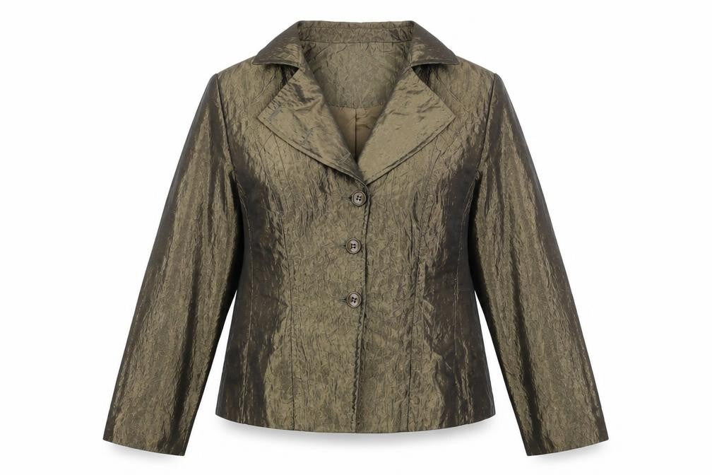 Front view of Tence women’s brown jacket blazer, size UK 16, button