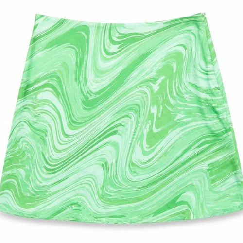 Boohoo Womens Green Geometric Polyester A-Line Skirt Size 12 Zip - Swirl Pattern