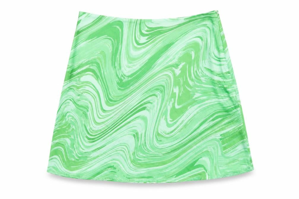 Boohoo Womens Green Geometric Polyester A-Line Skirt Size 12 Zip - Swirl Pattern