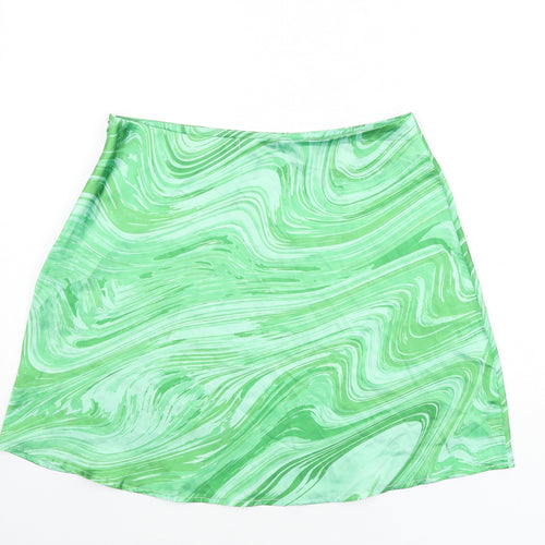 Boohoo Womens Green Geometric Polyester A-Line Skirt Size 12 Zip - Swirl Pattern