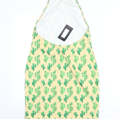 Boohoo Womens Beige Geometric Polyester Bodycon Size 12 Halter Button - Cactus Print