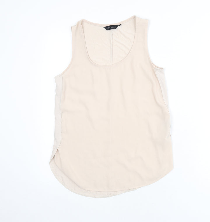New Look Womens Beige Polyester Basic Tank Size 8 Scoop Neck