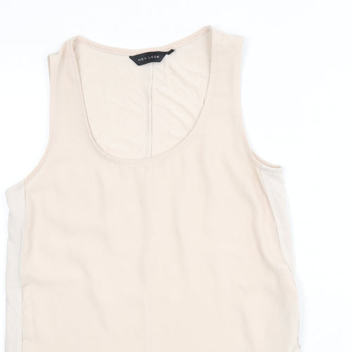 New Look Womens Beige Polyester Basic Tank Size 8 Scoop Neck