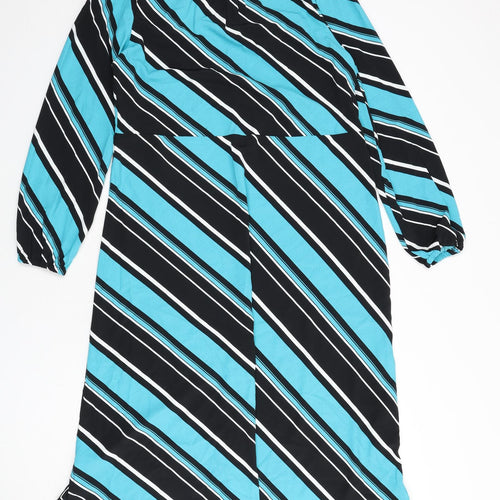 Marks and Spencer Womens Multicoloured Striped Polyester A-Line Size 10 Round Neck Button