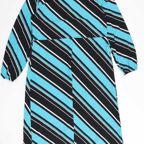 Marks and Spencer Womens Multicoloured Striped Polyester A-Line Size 10 Round Neck Button