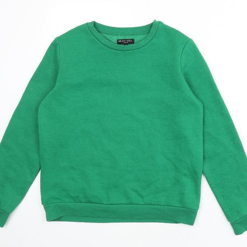 Brave Soul Womens Green Polyester Pullover Sweatshirt Size S Pullover