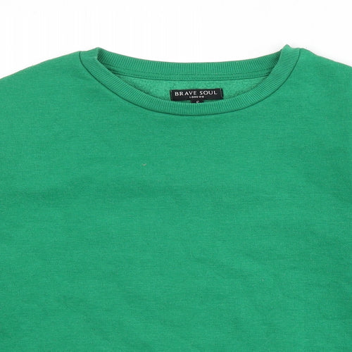 Brave Soul Womens Green Polyester Pullover Sweatshirt Size S Pullover