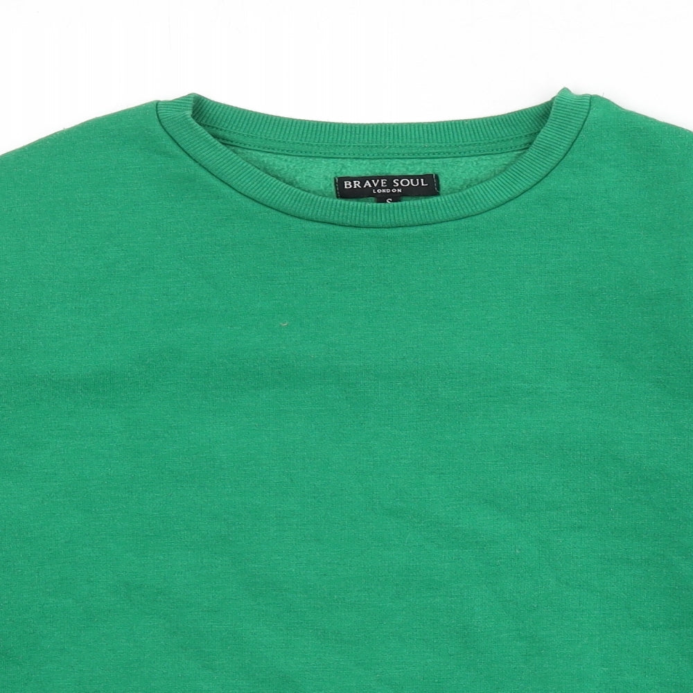 Brave Soul Womens Green Polyester Pullover Sweatshirt Size S Pullover