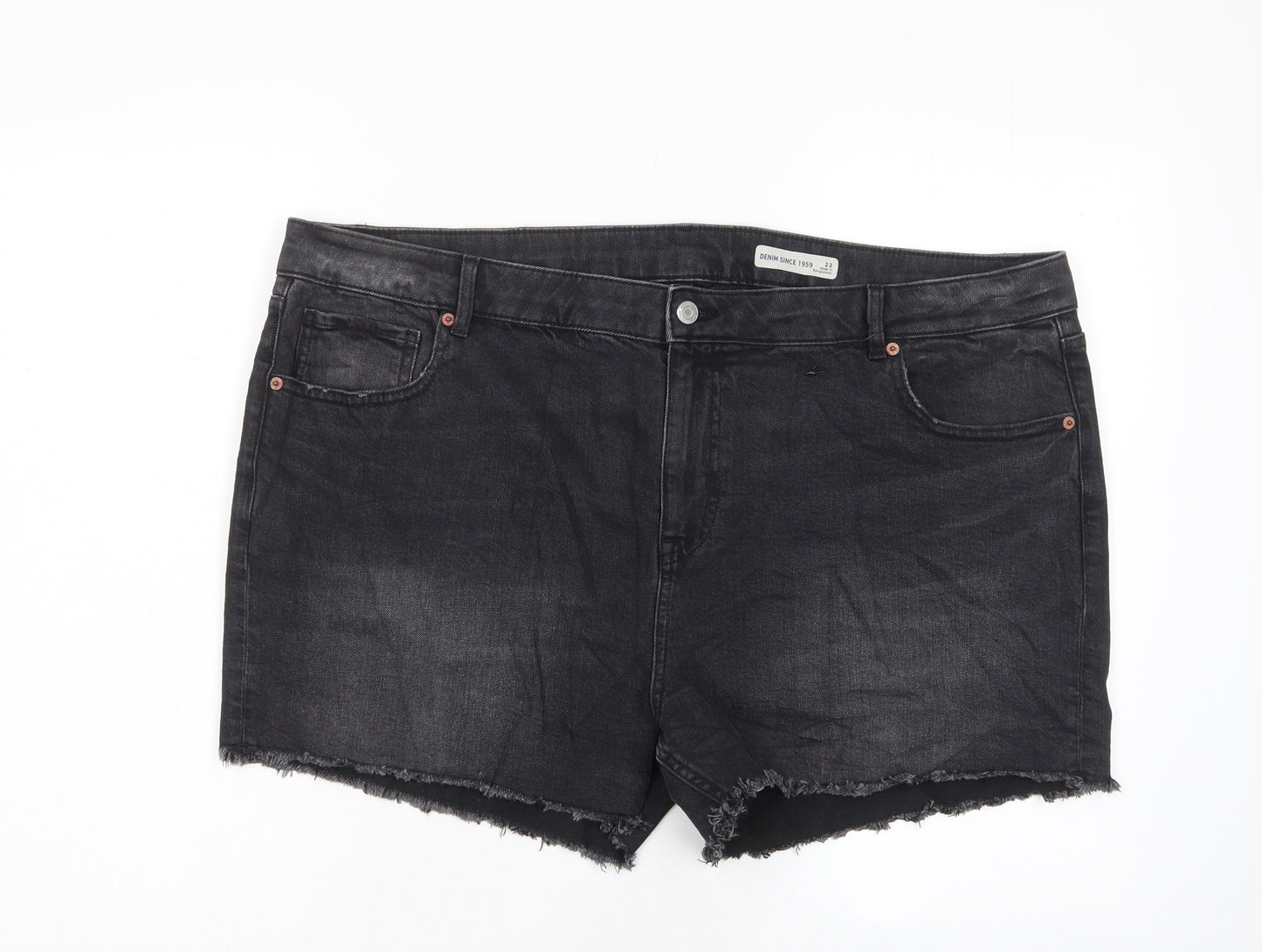 Marks and Spencer Womens Black Cotton Basic Shorts Size 22 L4 in Regular Zip - Pockets