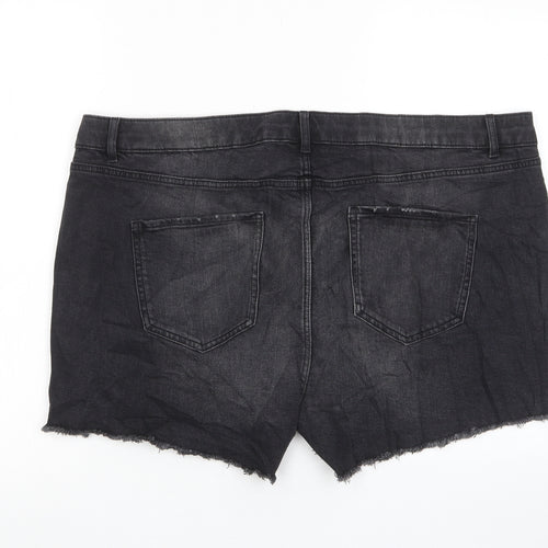 Marks and Spencer Womens Black Cotton Basic Shorts Size 22 L4 in Regular Zip - Pockets