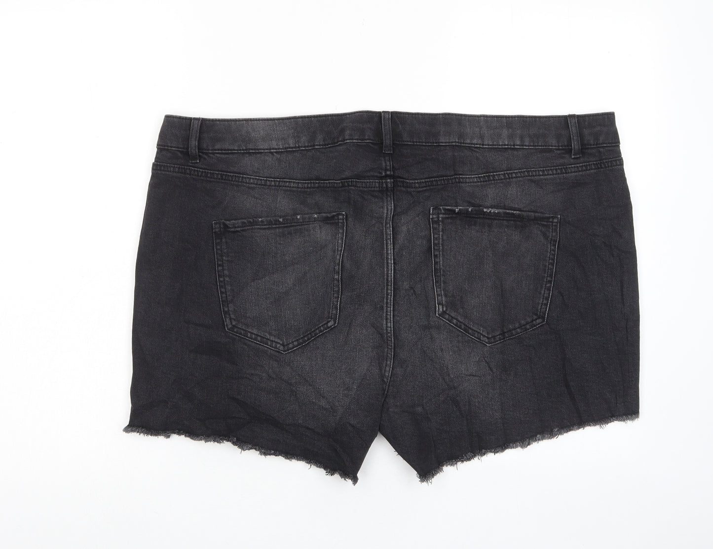 Marks and Spencer Womens Black Cotton Basic Shorts Size 22 L4 in Regular Zip - Pockets