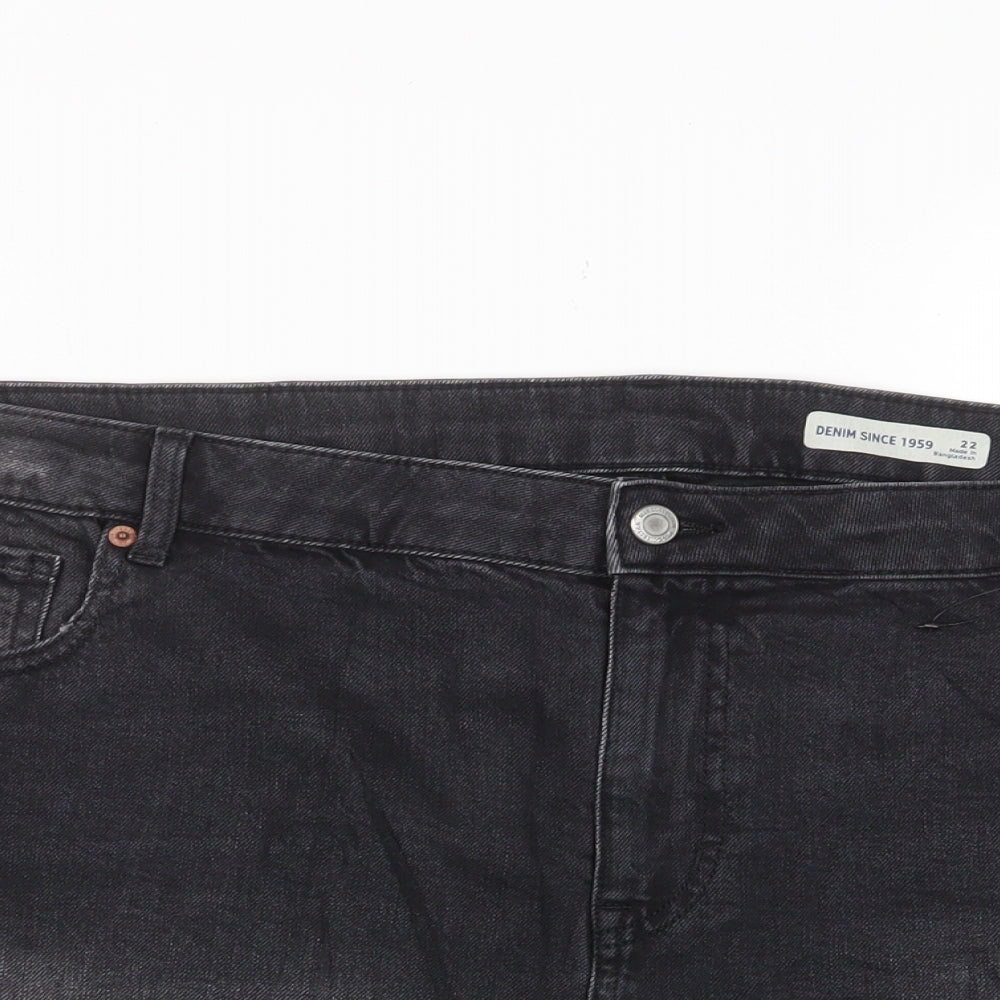 Marks and Spencer Womens Black Cotton Basic Shorts Size 22 L4 in Regular Zip - Pockets