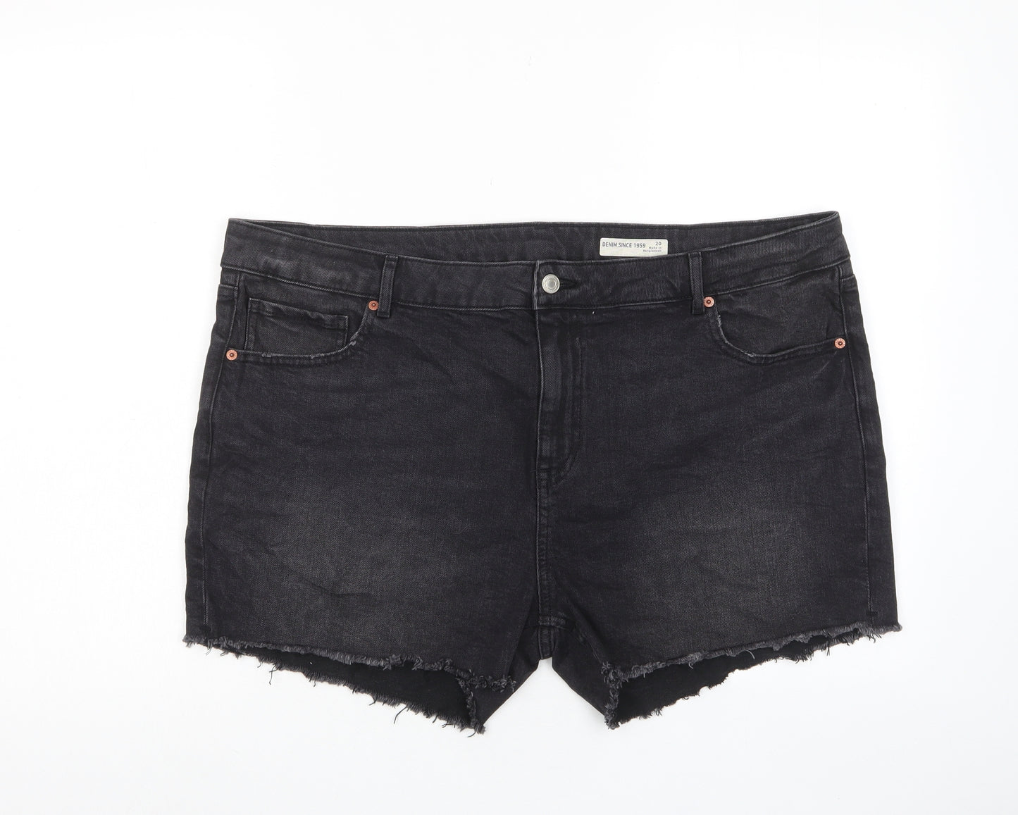 Marks and Spencer Womens Grey Cotton Basic Shorts Size 20 L3 in Regular Zip - Pockets