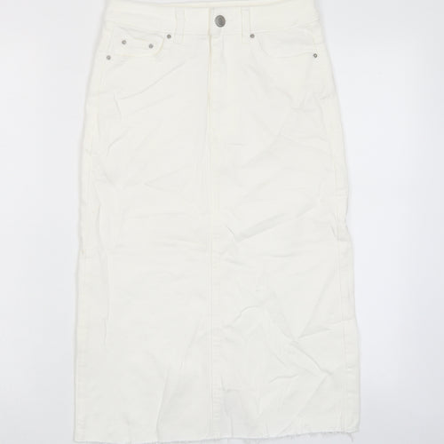 Marks and Spencer Womens White Cotton A-Line Skirt Size 6 Zip - Pockets