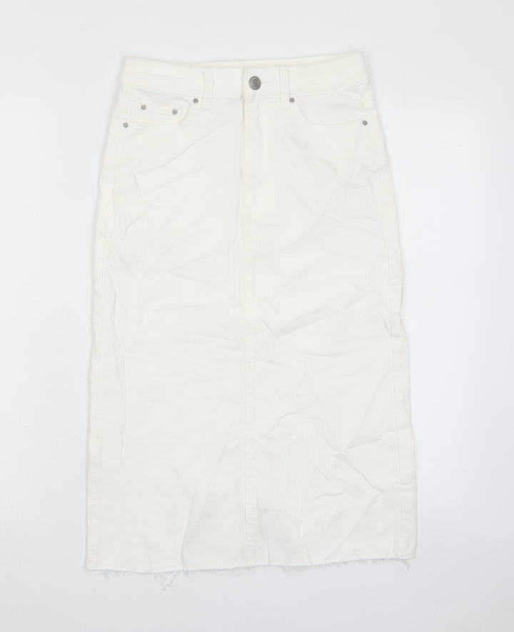 Marks and Spencer Womens White Cotton A-Line Skirt Size 6 Zip - Pockets