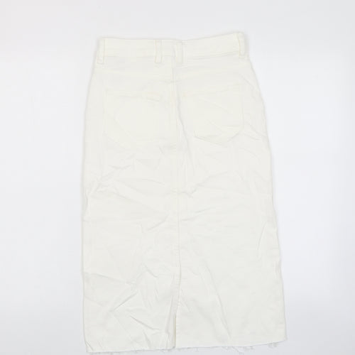 Marks and Spencer Womens White Cotton A-Line Skirt Size 6 Zip - Pockets