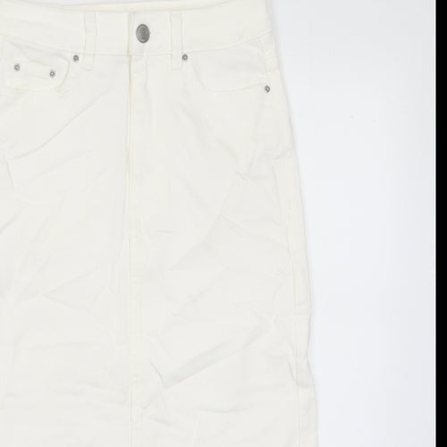 Marks and Spencer Womens White Cotton A-Line Skirt Size 6 Zip - Pockets