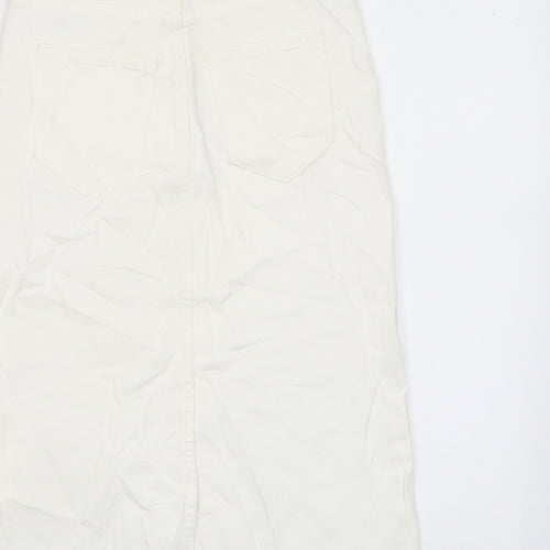 Marks and Spencer Womens White Cotton A-Line Skirt Size 6 Zip - Pockets