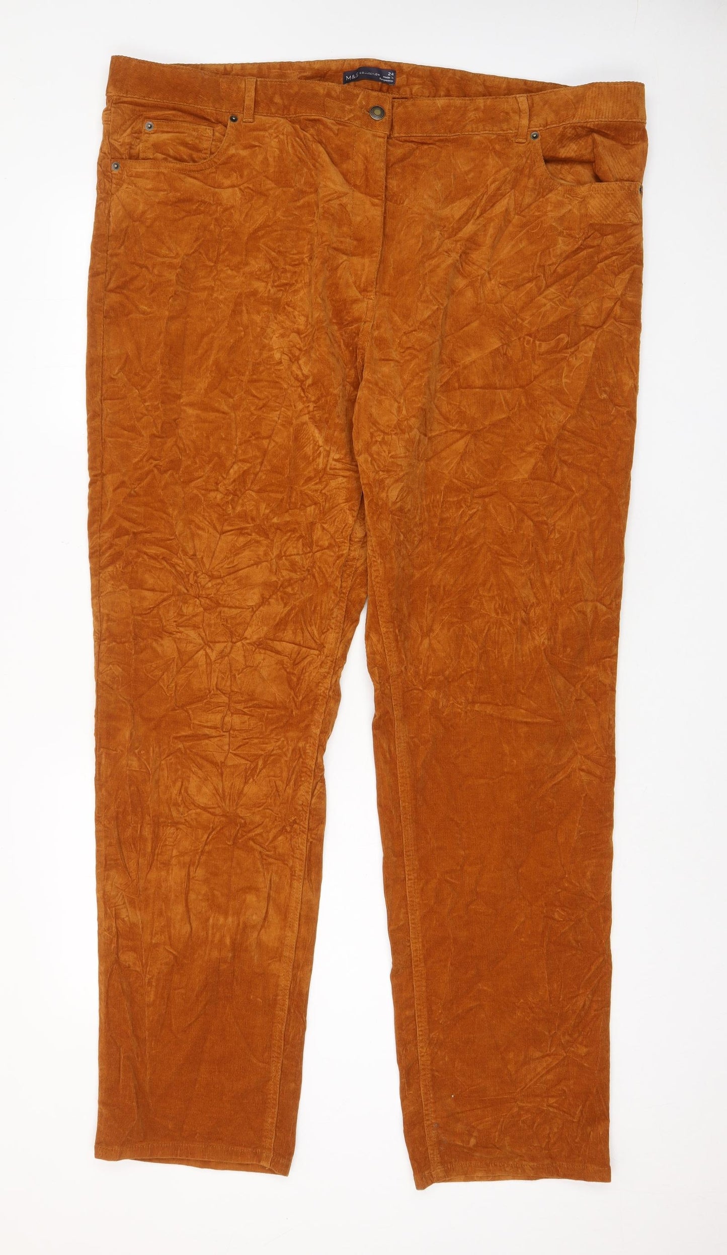 Marks and Spencer Womens Brown Cotton Trousers Size 24 L33 in Regular Zip - Pockets