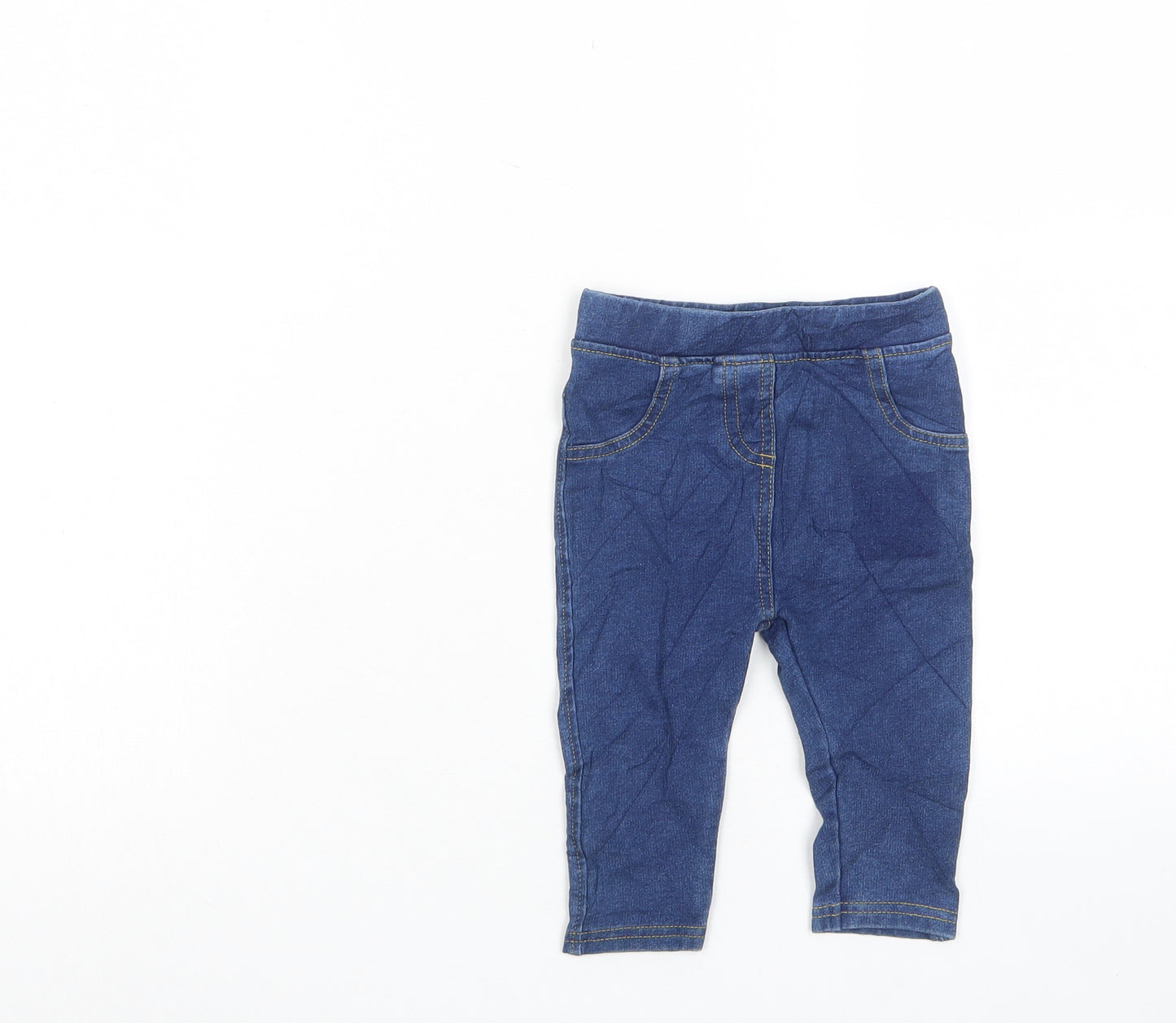 Marks and Spencer Girls Blue Cotton Capri Jeans Size 6-9 Months Pullover