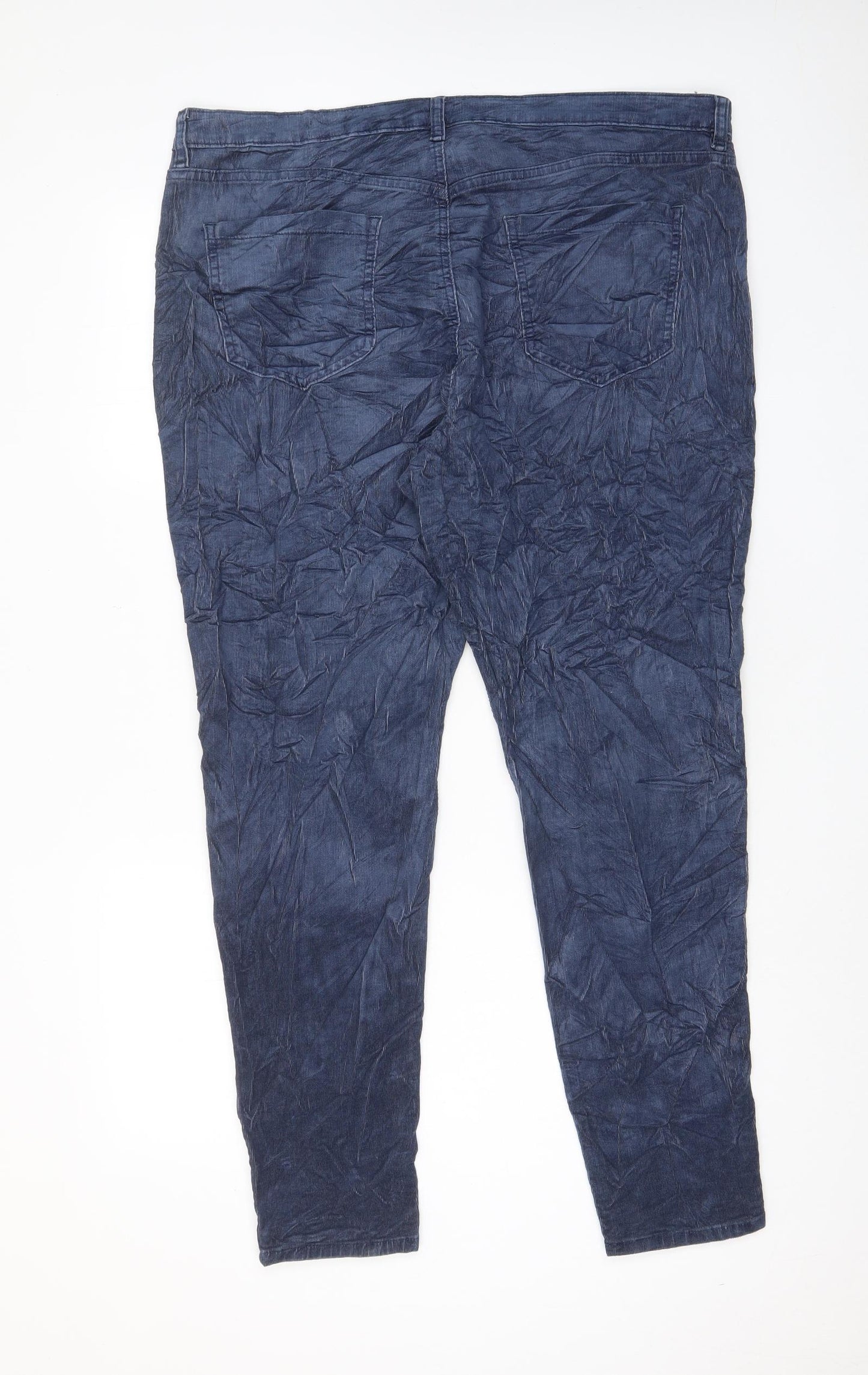 Marks and Spencer Womens Blue Cotton Trousers Size 22 L29 in Regular Zip - Pockets