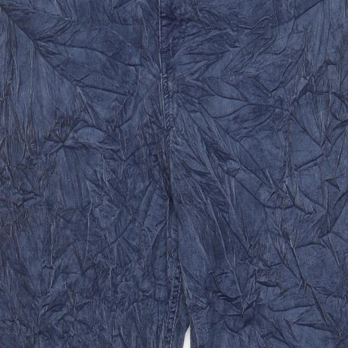 Marks and Spencer Womens Blue Cotton Trousers Size 22 L29 in Regular Zip - Pockets