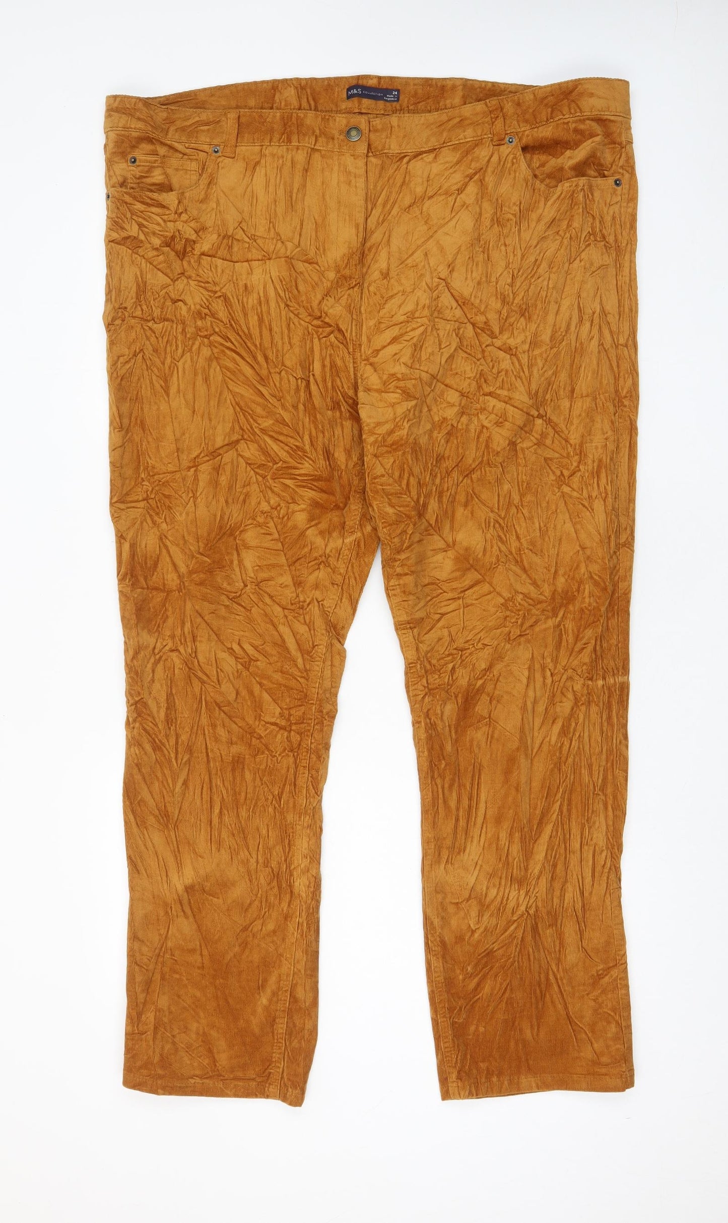 Marks and Spencer Womens Brown Cotton Trousers Size 24 L30 in Regular Zip - Pockets