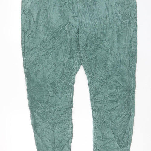 Marks and Spencer Womens Blue Cotton Trousers Size 22 L30 in Regular Zip - Pockets