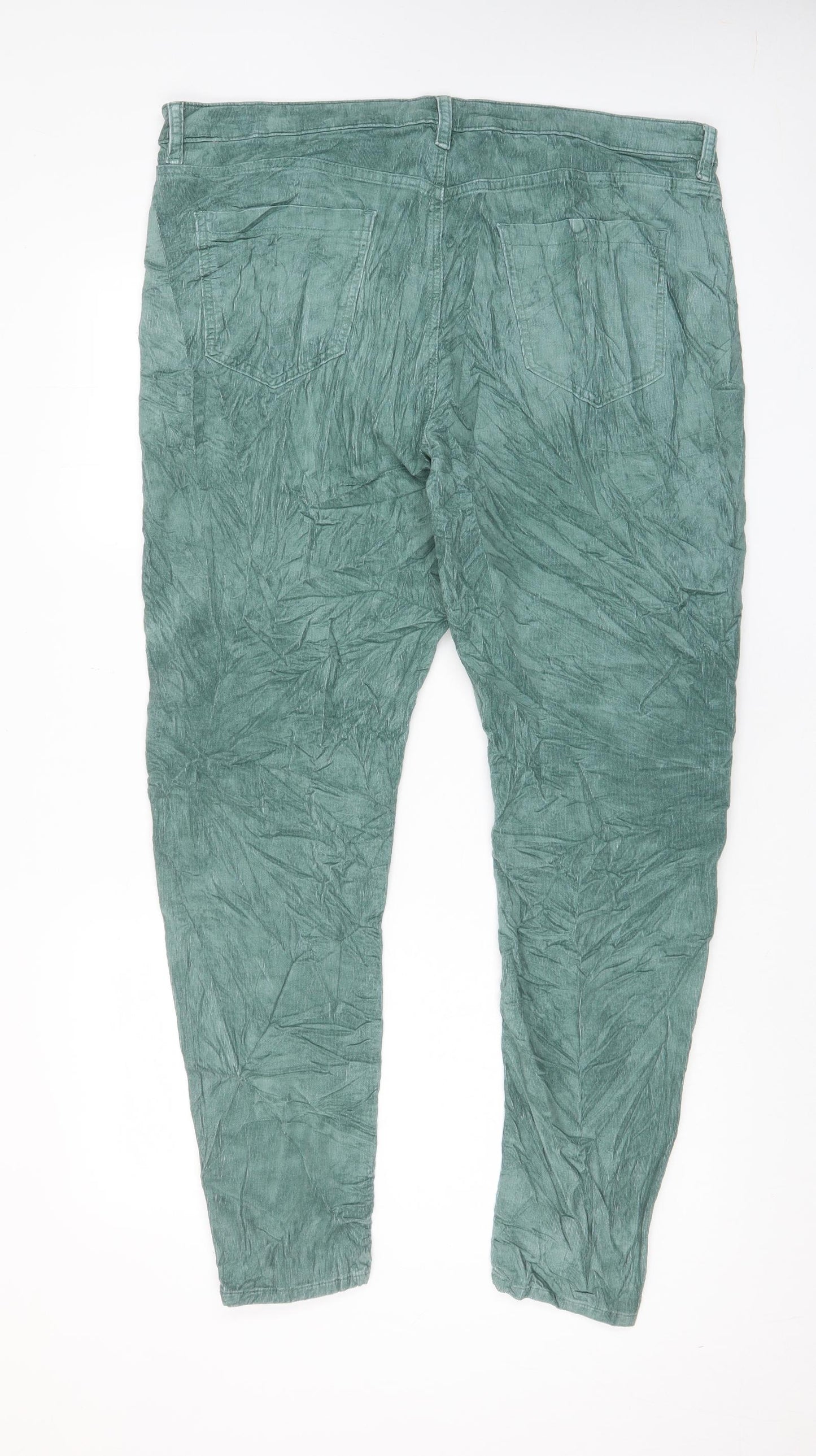 Marks and Spencer Womens Blue Cotton Trousers Size 22 L30 in Regular Zip - Pockets