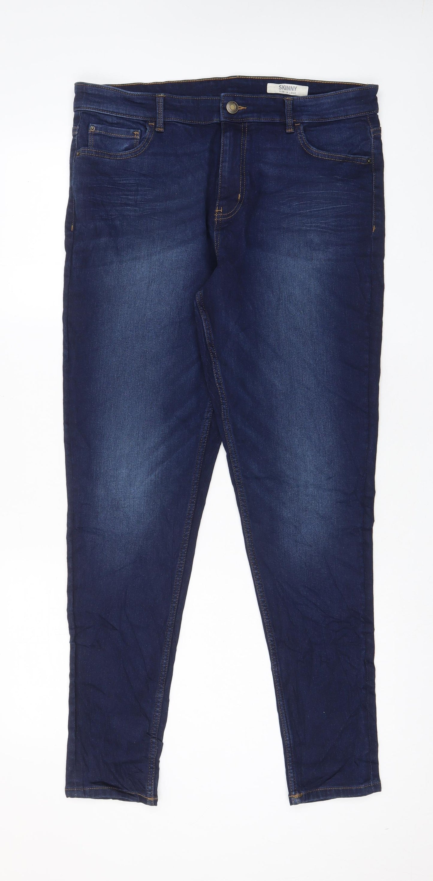 Marks and Spencer Womens Blue Cotton Skinny Jeans Size 16 L30 in Regular Zip - Pockets