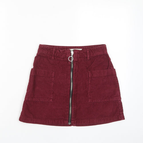 Topshop Womens Red Cotton A-Line Skirt Size 6 Zip - Pockets