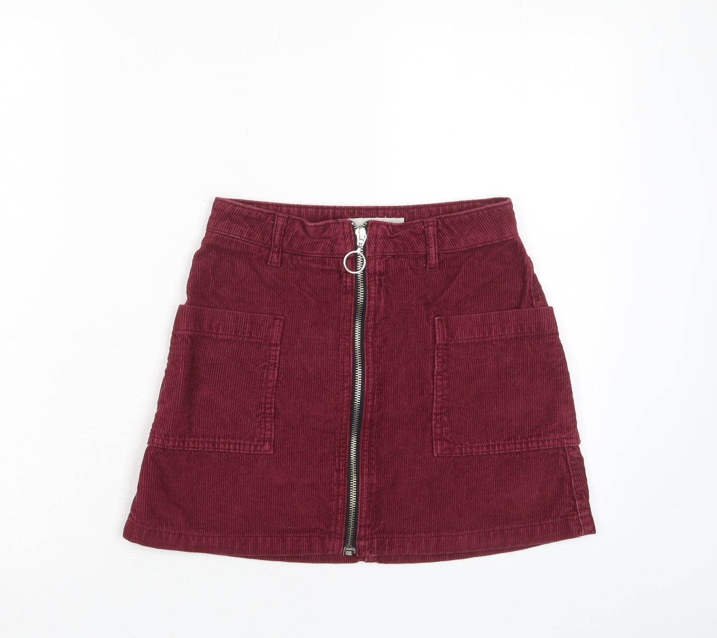 Topshop Womens Red Cotton A-Line Skirt Size 6 Zip - Pockets