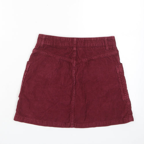 Topshop Womens Red Cotton A-Line Skirt Size 6 Zip - Pockets