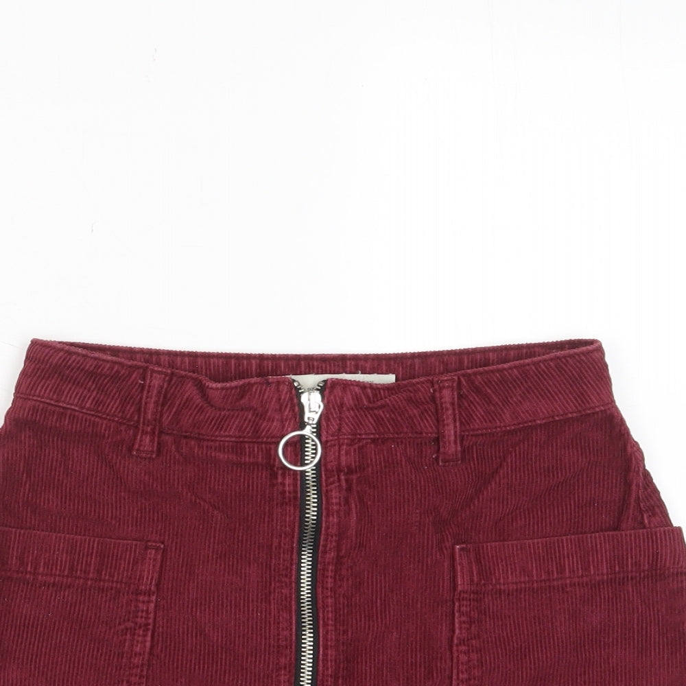 Topshop Womens Red Cotton A-Line Skirt Size 6 Zip - Pockets