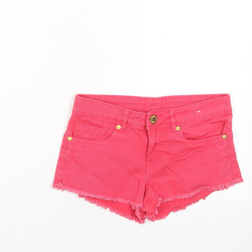 Denim & Co. Womens Pink Cotton Basic Shorts Size 6 Regular Zip - Pockets