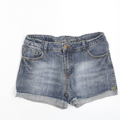 Mossimo Girls Blue Cotton Bermuda Shorts Size 14-15 Years L3 in Regular Zip - Pockets, Embroided, 14-16 Years