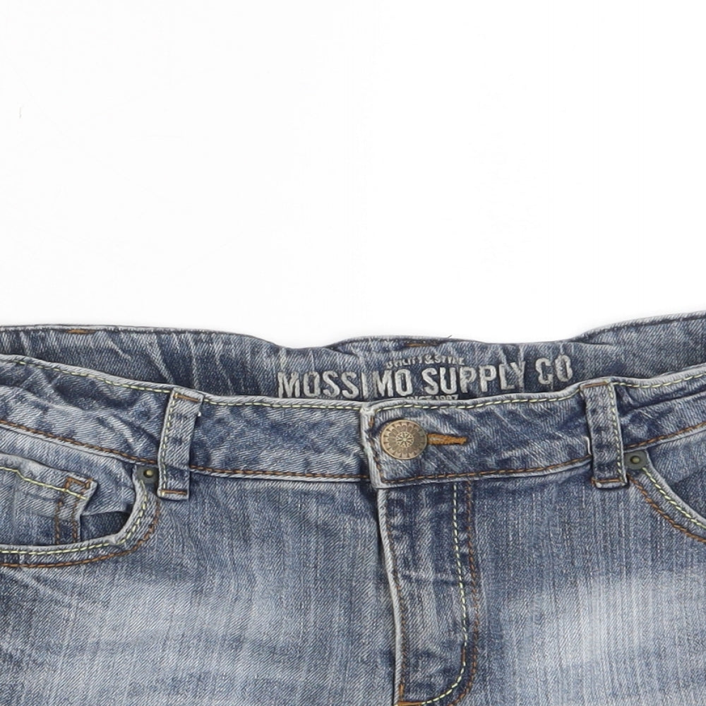Mossimo Girls Blue Cotton Bermuda Shorts Size 14-15 Years L3 in Regular Zip - Pockets, Embroided, 14-16 Years