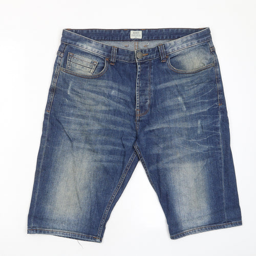 Matalan Mens Blue Cotton Bermuda Shorts Size 34 in L12 in Regular Button - Pockets