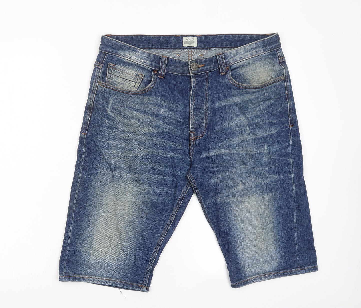 Matalan Mens Blue Cotton Bermuda Shorts Size 34 in L12 in Regular Button - Pockets