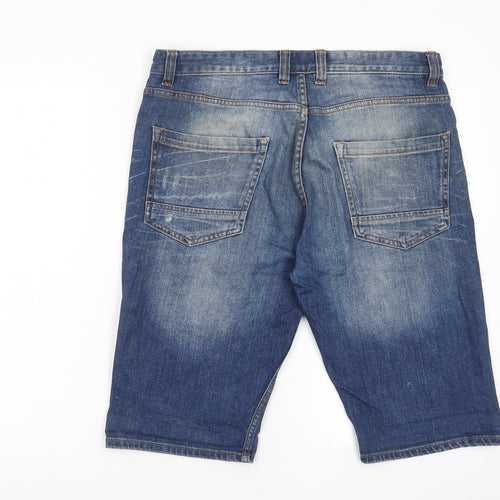 Matalan Mens Blue Cotton Bermuda Shorts Size 34 in L12 in Regular Button - Pockets