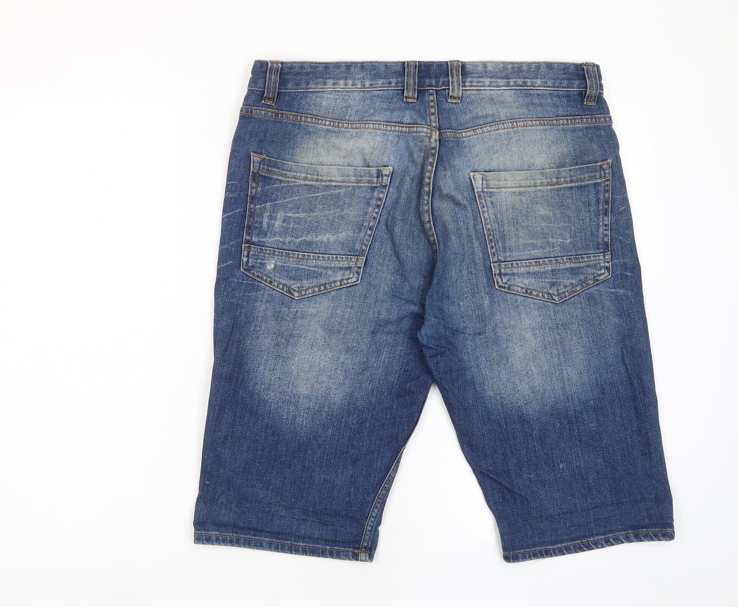 Matalan Mens Blue Cotton Bermuda Shorts Size 34 in L12 in Regular Button - Pockets