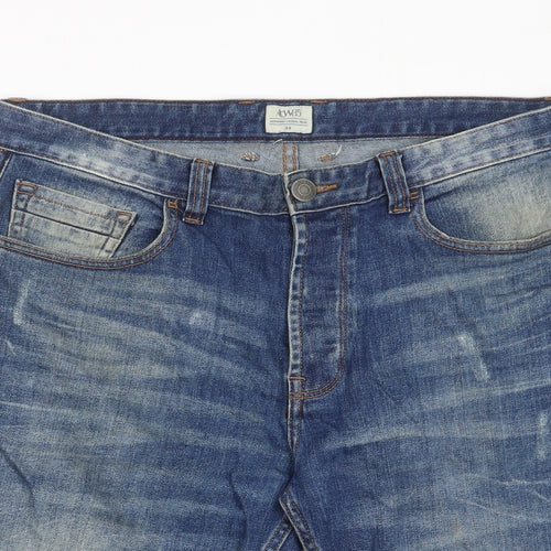 Matalan Mens Blue Cotton Bermuda Shorts Size 34 in L12 in Regular Button - Pockets