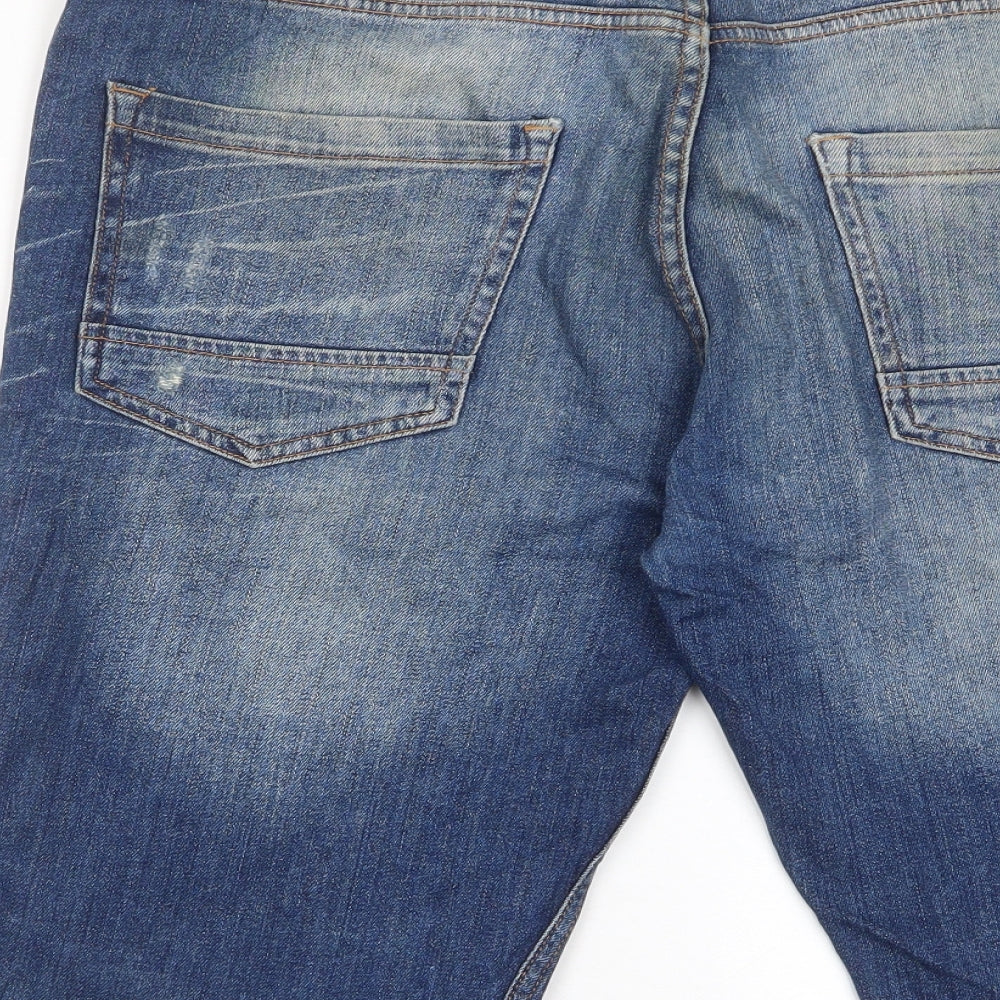 Matalan Mens Blue Cotton Bermuda Shorts Size 34 in L12 in Regular Button - Pockets
