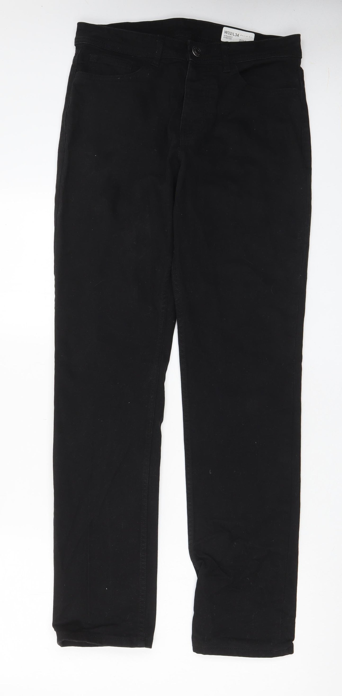 Denim & Co. Mens Black Cotton Straight Jeans Size 32 in L34 in Regular Button - Long Leg, Pockets