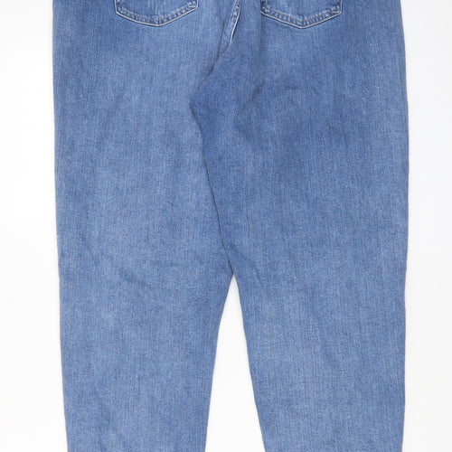 Marks and Spencer Womens Blue Cotton Mom Jeans Size 16 L28 in Regular Zip - Pockets