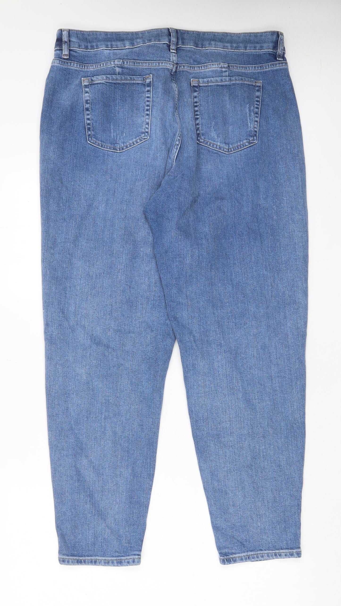 Marks and Spencer Womens Blue Cotton Mom Jeans Size 16 L28 in Regular Zip - Pockets