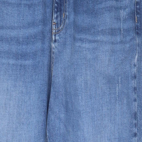 Marks and Spencer Womens Blue Cotton Mom Jeans Size 16 L28 in Regular Zip - Pockets